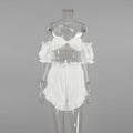 Sexy Summer Pajamas Plaid Retro off Shoulder Ruffled Shorts Two Piece Thin Ladies Homewear