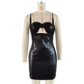 Sexy Hollow Out Cutout out Camisole Tight Waist Hip Wrapped Dress Women Faux Leather