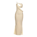 Autumn Winter Women Clothing Lace up Sexy Diagonal Collar Backless Solid Color Elegant Slim Dress