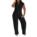 Women Clothing Jumpsuit Striped Collared Slim Shirt Collar Straight Leg Pants Sleeveless Summer