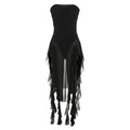 Spring Summer Women Mesh Sexy Personalized Irregular Asymmetric Slit Tassel Tube Top Jumpsuit Women