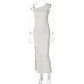 Women Clothing Summer Sexy Oblique Shoulder Slim Fit Slit Dress Women