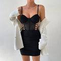 Sexy Hollow Out Cutout Cross Lace Up Steel Ring Boning Corset Slim Strap Ruffle Hip Dress