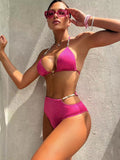 High Waist Pearl Chain Split Swimsuit Bikini Bikini