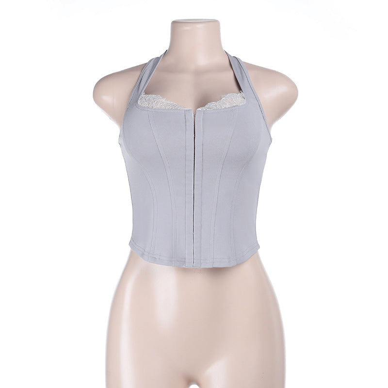 Strap Lace Stitching Breasted Waist Top Sexy Wild Vest