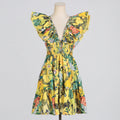 Brand Design Dress Flying Sleeves Printed Ruffled Aline Short Dress for Women