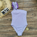 Solid Color Single Shoulder Suspender Tube Top One Piece Swimsuit Women Three Piece Set Sunken Stripe Swimsuit