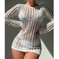 Sexy Slim Plaid Texture Pullover Hollow Out Cutout Beach Sun Protection Beach Cover Up Crochet hook