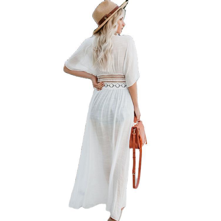 Summer Popular Beach Cover-up Hollow Out Cutout Lace Cardigan Vacation Clothes Women Skirt