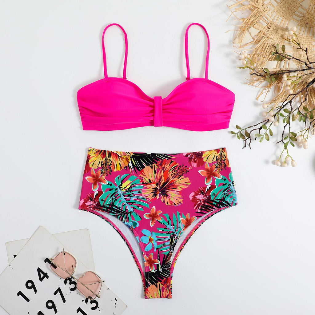 Swimsuit Women Split Bikini Retro Sexy Solid Color Printing Bikini Wear