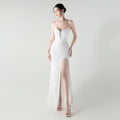 Boning Corset Waist Tight Heavy Industry Beads Heart Shaped Collar Sequined Evening Dress Luxury Cocktail Evening Dress