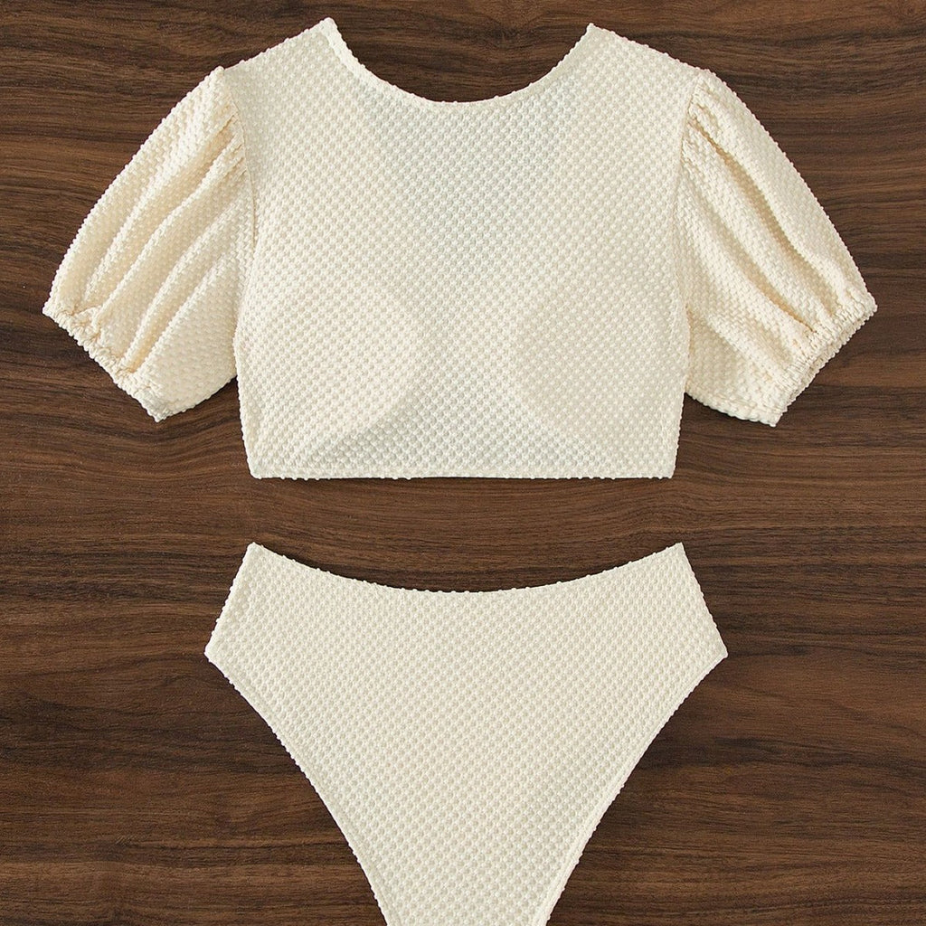 Solid Color Snake Cloth Shoulder High Waist Bikini Sexy Swimsuit for Women