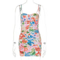 Summer Printed Sexy off the Shoulder Hip Spaghetti Straps Dress Women Clothing