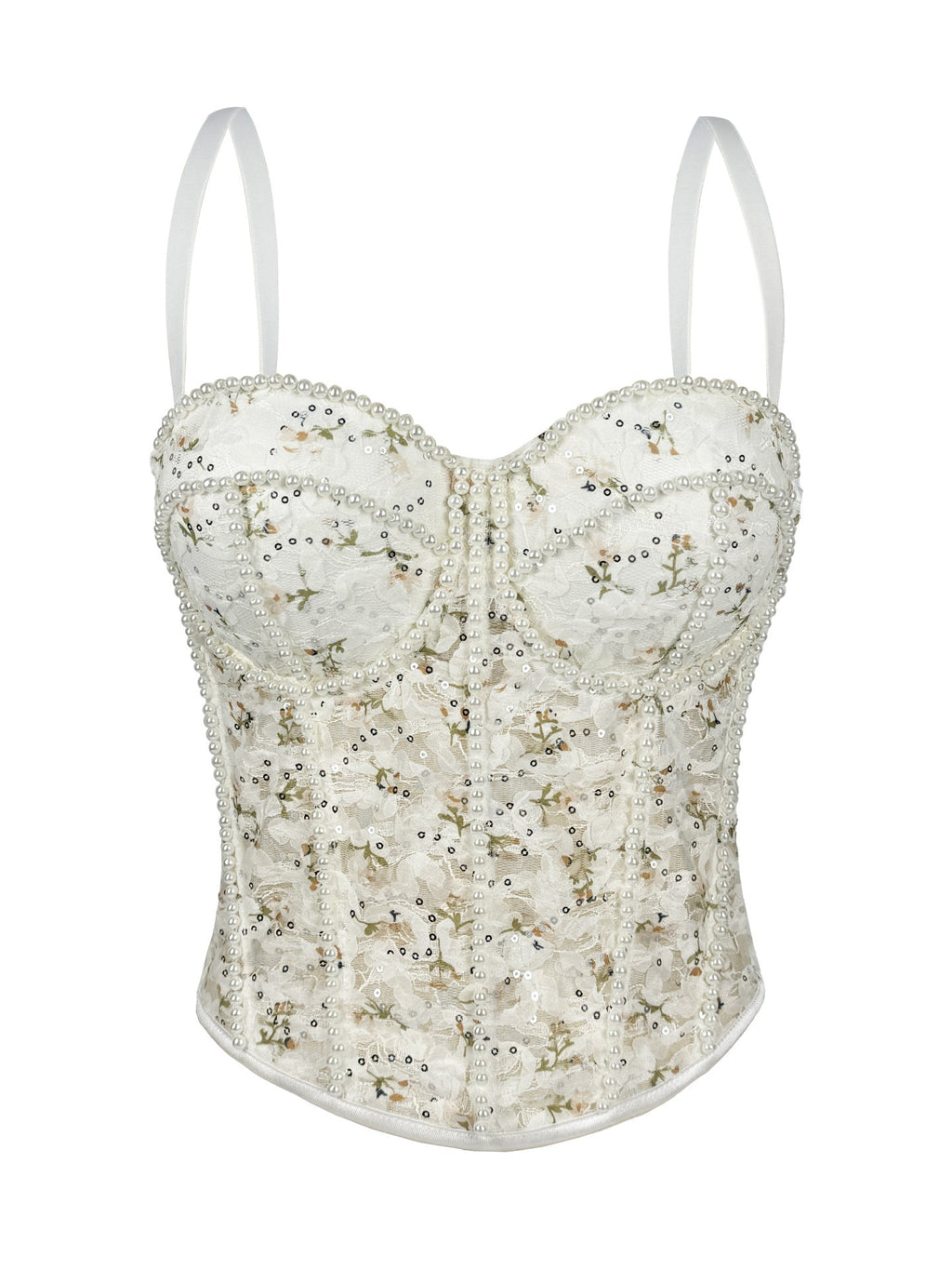 Pearl Mesh Boning Corset Corset Transparent Sexy Lace Tube Tops Strap Sexy Drawstring Slim Fit Boning Corset Top