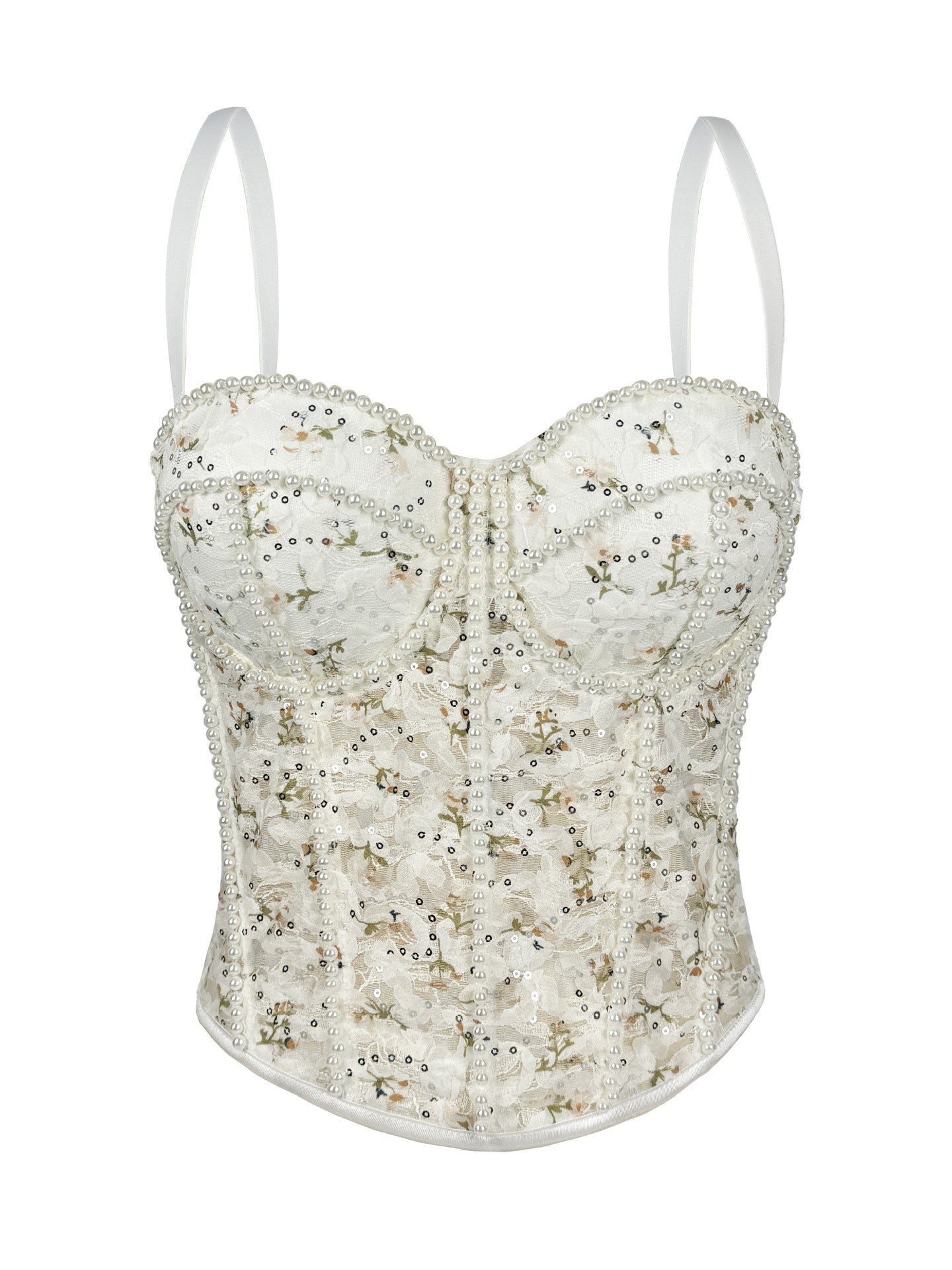 Pearl Mesh Boning Corset Corset Transparent Sexy Lace Tube Tops Strap Sexy Drawstring Slim Fit Boning Corset Top