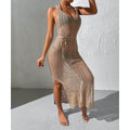 Vacation Beach Sexy Smock Dress Hollow Out Cutout Out See Through Backless Knitted Dress Women