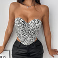 Sexy Leopard Print Wild Low Cut Leather Tube Top Sexy Breasted Boning Corset Cinched Waist Waistcoat