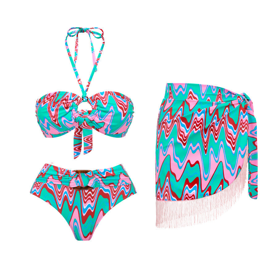 Push up Bikini Sexy High Waist Bikini Split Three Piece Swimsuit Women Chiffon