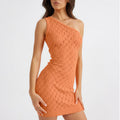 Sexy Hip Summer Women Hollow Out Cutout Shoulder Knitted Dress Women