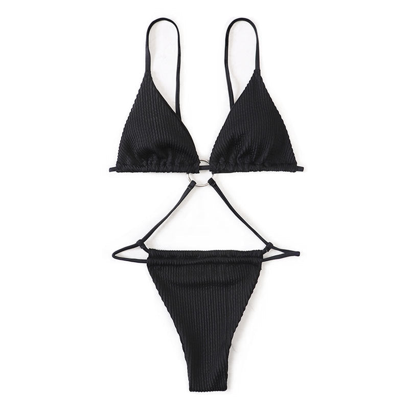 Swimsuit Women Bikini Solid Color Corrugated Bikini