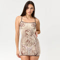 Women Clothing Spring Summer Sling round Neck Floral Mesh See through Printed Sheath Dress