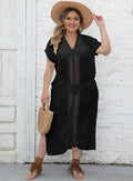 Plus Size Women Beach Dress Vacation Lace V Neck Patchwork Split Dress Bikini Overskirt