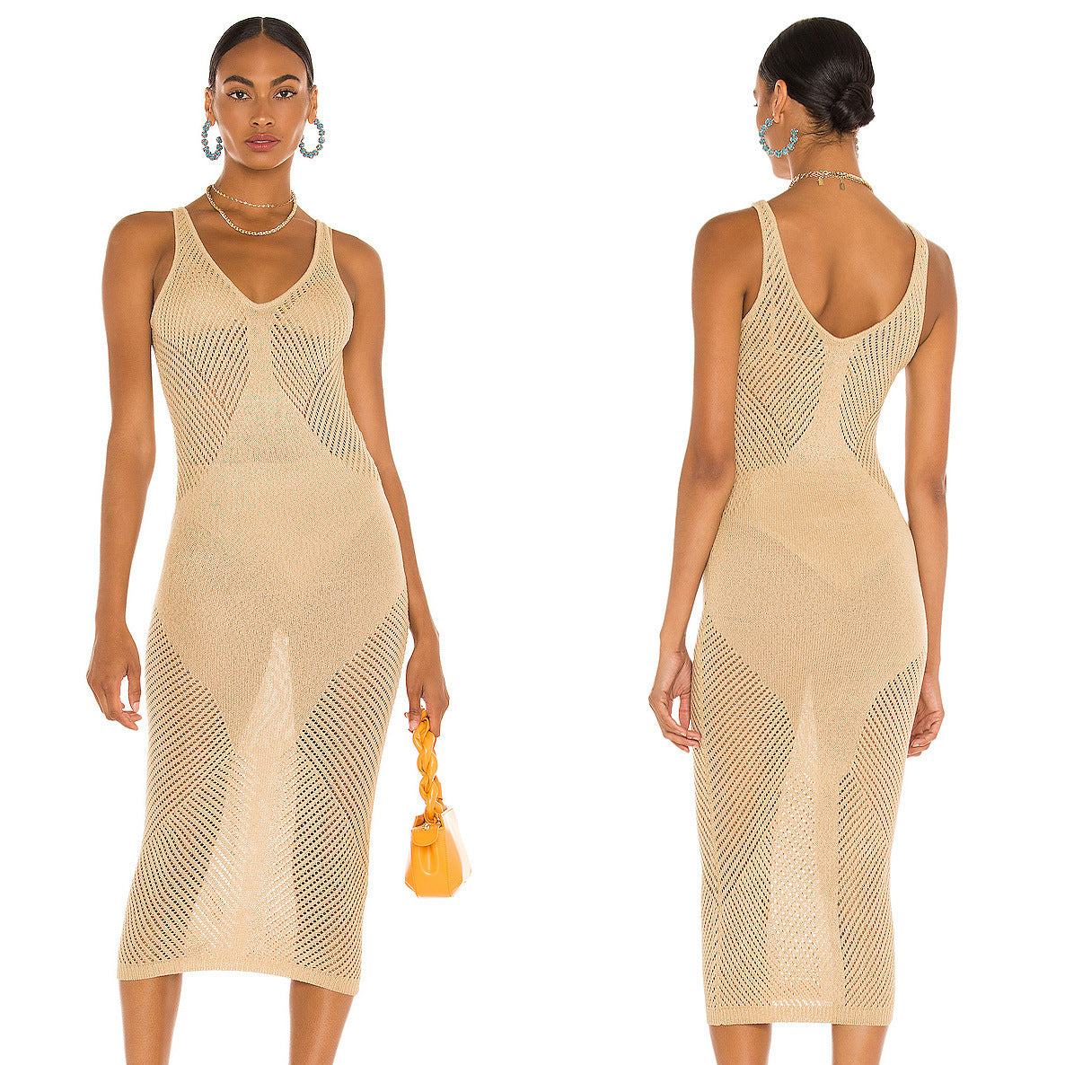 Knitted Hollow Out Cutout out V-neck Vest Skirt Holiday Casual Beach Bikini Cover 2 Colors