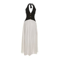 Fall Women Clothing French Sexy Halter Backless Contrast Color Fastener Decoration Dress