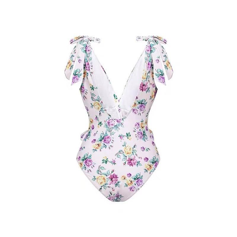 One Piece Swimsuit Women Skinny Slimming Retro Tied Swimsuit Suit Chiffon