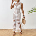 Women Cover up Hollow Out Cutout Floral Beach Dress Waist Trimming Lace up Tassel Maxi Dress Beach Dress