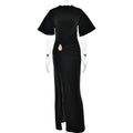 Arrival Pleated round Neck Dress Women Sexy High Split Hip Bag Dress
