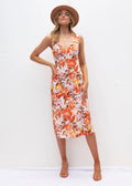 Spring Front Back V-neck Sleeveless Printed Slim-Fit Sexy Dress Women Clothing Floral Burst