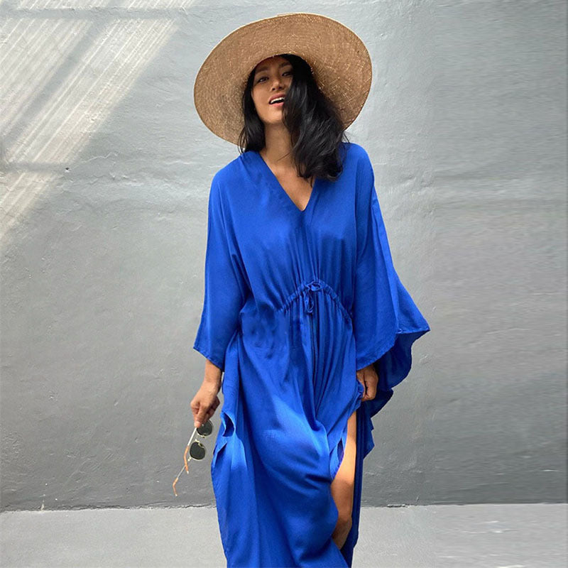 Rayon Loose Sexy Split Beach Cover Up Waist Pull Belt Vacation Skirt Bikini Cover