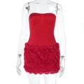 Spring Dress Socialite Elegant Sexy Three Dimensional Floral Texture Tube Top Dress