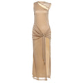 Spring Women Clothing Crew Neck Hollow Out Cutout Sexy High Slit Slim Fit Dress Women