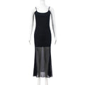 Women Clothing Autumn Cocktail Party Dinner High Mesh Double Layer U Collar Sexy Sling Slim Fit Dress