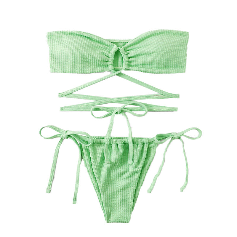 Swimwear Solid Color Backless Sexy Swimsuit Hollowed out High Waist Bikini