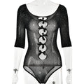 Autumn Sexy High Elastic Knitted See through Bow Hollow Out Cutout Rhinestone Jumpsuit