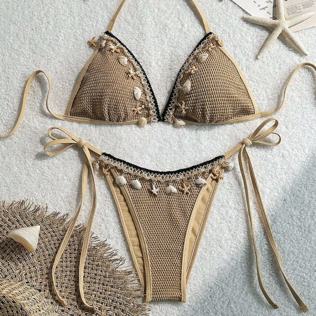 Swimsuit Women Lace up Halterneck Triangle Cup Beach Sexy Split Swimsuit Bikini