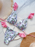 Popular Coconut Tree Printed Lace up Flying Bikini Suit Low Waist Lace up