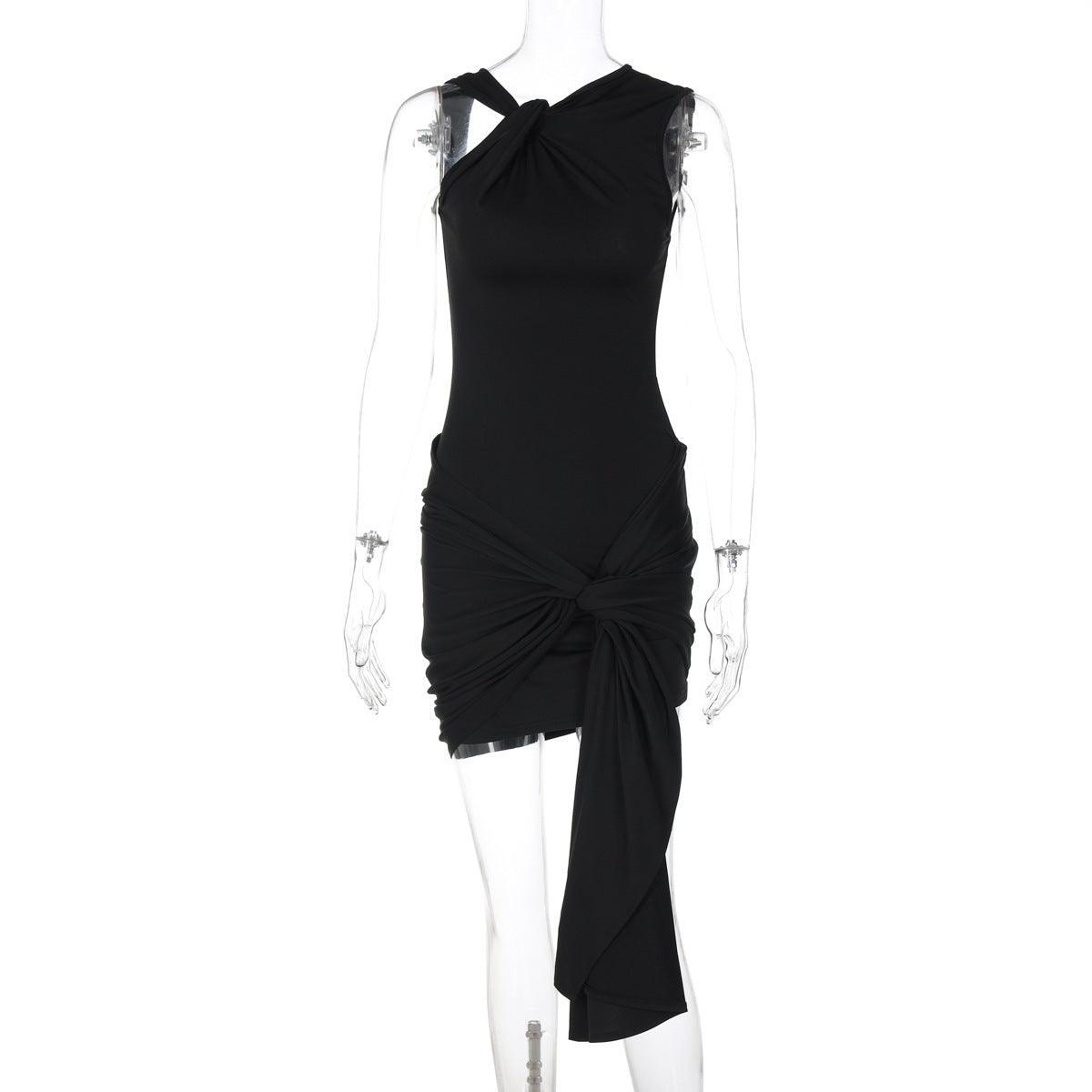 Summer Solid Color Lace up Pleated Slim Fit Sexy Sheath Dress