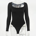 Sexy T-Shaped One-Piece Bottoming Shirt Autumn Women Clothing Tight Long Sleeve Square Neck Bodysuit