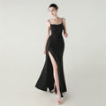 Camisole Tube Top Satin Pleated Fishtail High Slit Evening Dress Elegant Slim Dress for Dinner Ceremony