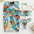 Split Bikini Three Piece Set Sexy Printed Lace up Drawstring Bikini