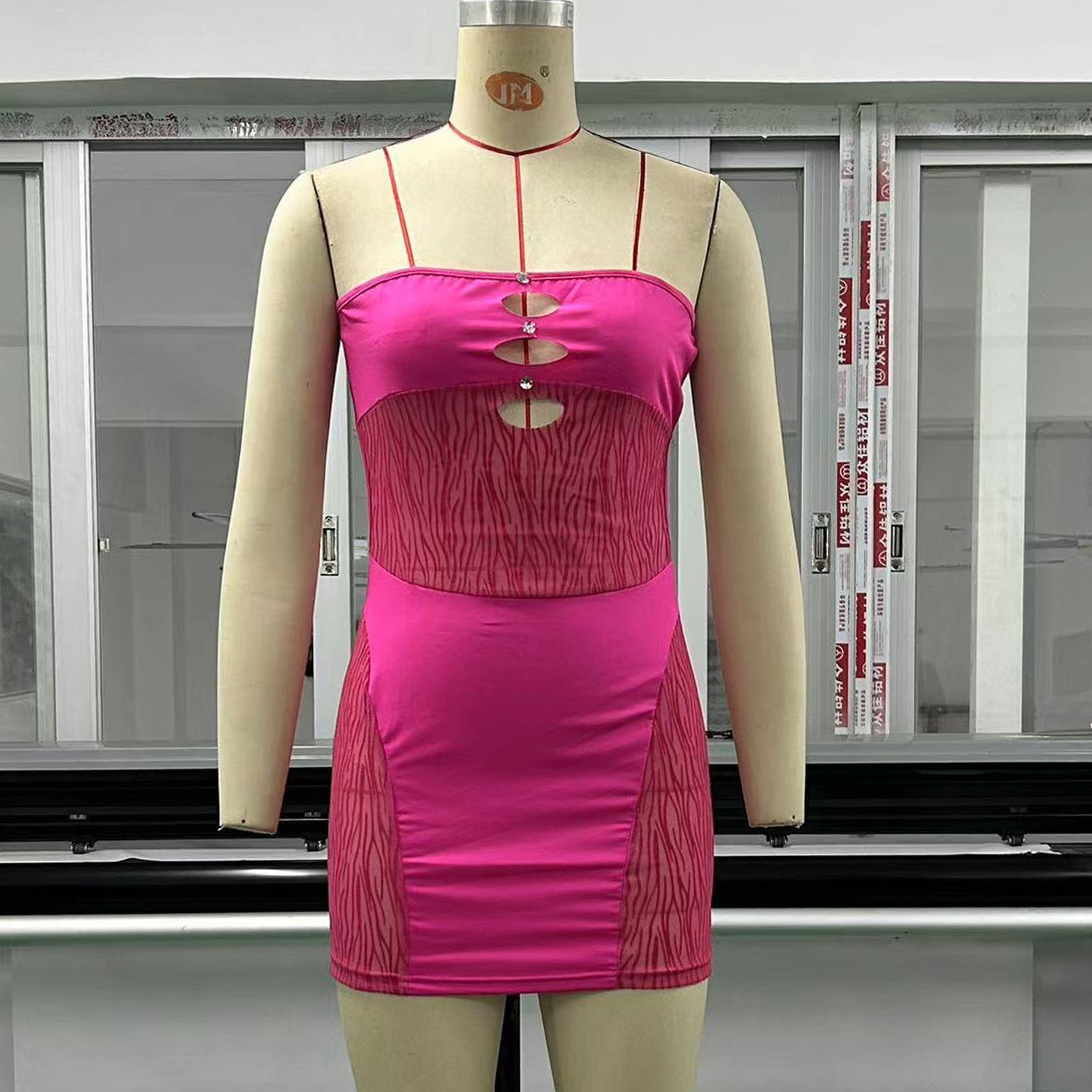 Summer Beaded Tube Top Dress Hollow Out Cutout Out Mesh Stitching See Through Sheath Sexy Short Dress Women