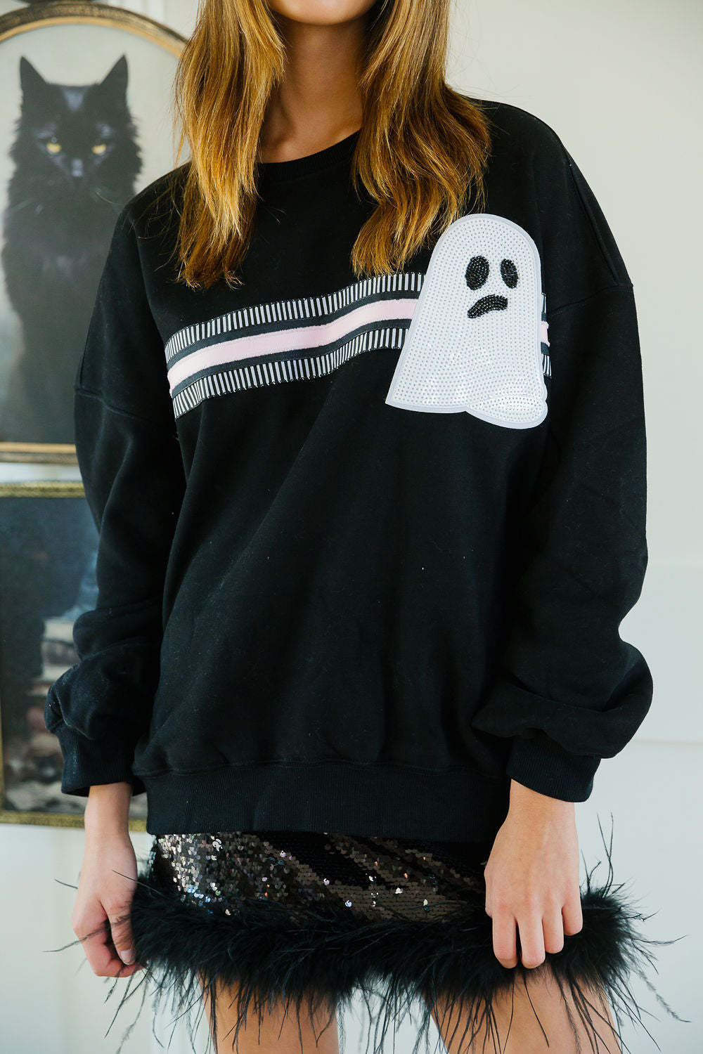 Autumn Winter Women Clothing Halloween Day Elements Sequined Sweater Loose Casual Top Women