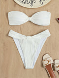 Sexy Split Swimsuit Women Solid Color Tube Top Triangle Cup Beach Swimsuit