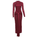 Women Clothing Autumn Lace Sexy See through Hollow Out Cutout Slim round Neck Backless Long Sleeves Dress Women