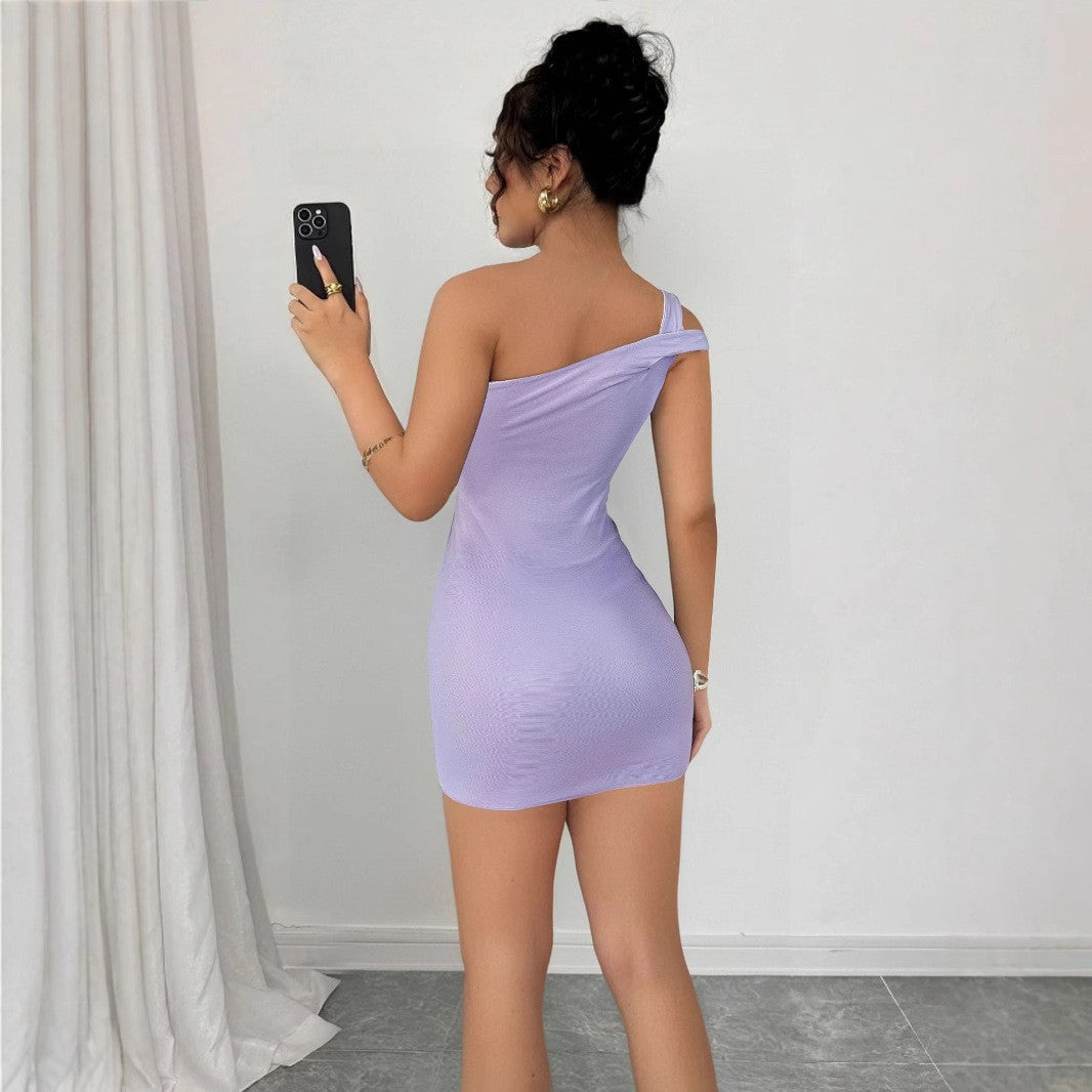 Summer Slim Women Clothing Sexy Sling Shoulder Collar Sheath Dress