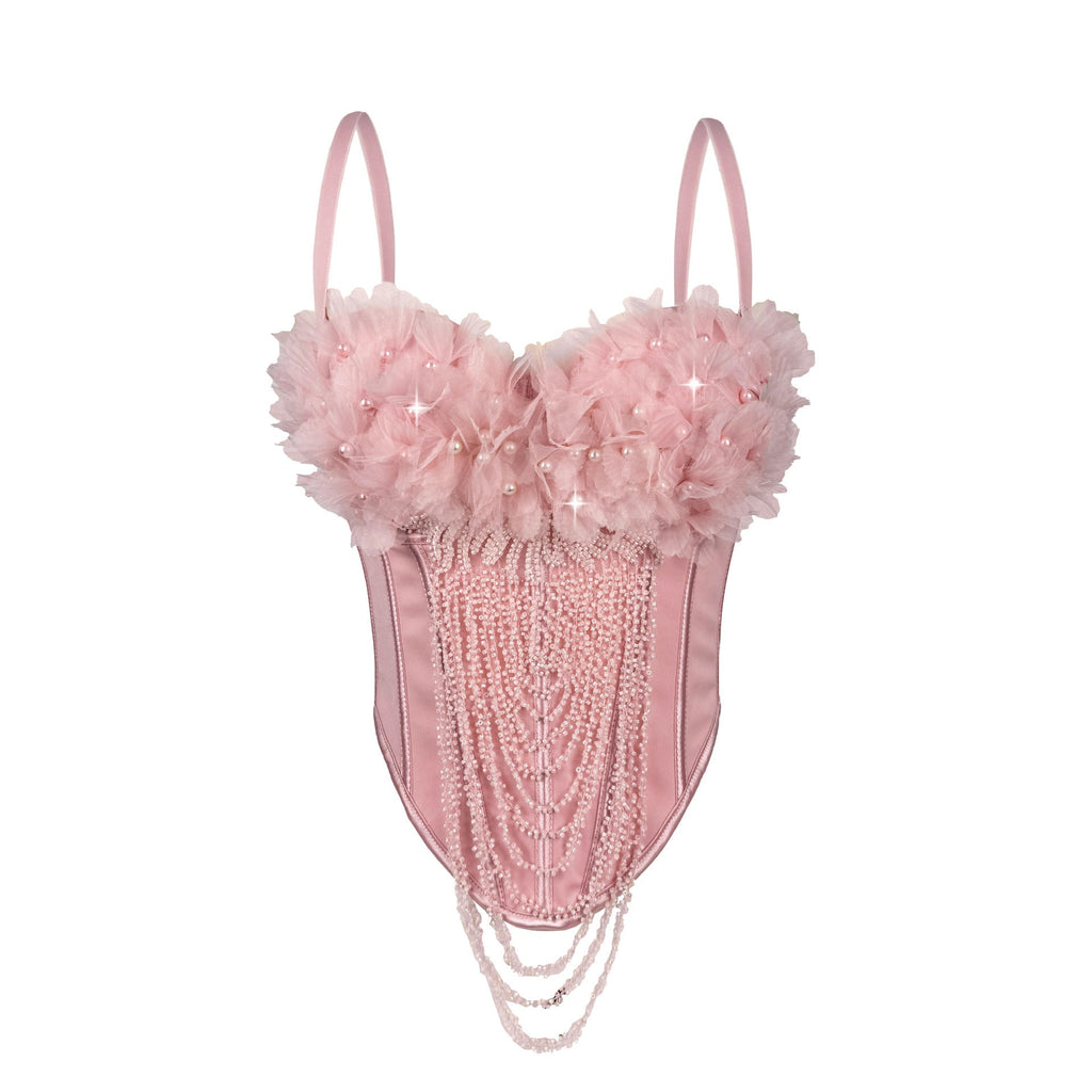 Arrival Handmade Floral Tassel Suspender Vest Sexy Backless Tube Top Outer Wear Boning Corset Corset Body Shaping